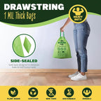 2.6-3 Gallon Compostable Trash Bags Drawstring 50 Bags Extra Thick 1 Mil 11.36 Liter Small Biodegradable Trash Bags for Kitchen Countertop Bin ASTM D6400, US BPI and OK Compost Home Certified