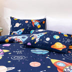 Aimuan Space Comforter Twin Set Kids Rocket Bedding Set Super Soft & Cute Aliens UFO Printed for Boys Girls Teen (Navy, Twin 5Pcs)