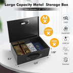 KYODOLED Fireproof Lock Box for Documents, Dual Combination and Key Lock Security with Carrying Handle, Metal Strong Safe Box to Keep Personal Items,Documents, Exterior 12.6" x 8.3" x 3.58", Black