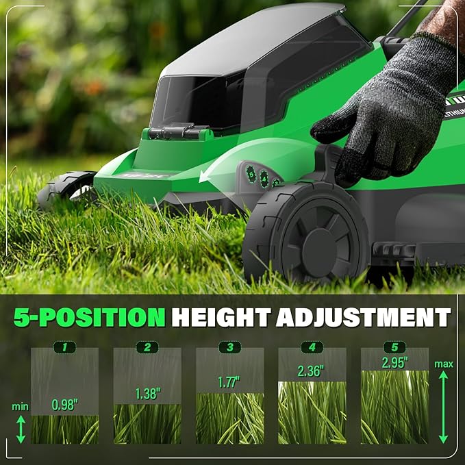 SOYUS Lawn Mower Cordless, 13 Inch 20V Electric Lawn Mowers with Brushless Motor, 5-Position Height Adjustment, 4.0Ah Battery & Charger Included