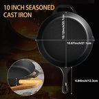 EWFEN Cast Iron Skillet 10 Inch, Pre-Seasoned Frying Pan, Heavy-Duty Professional Restaurant Chef Quality Cookware with Drip Spout, Indoor & Outdoor Use, Compatible with Oven, Stove, Grill & Campfire
