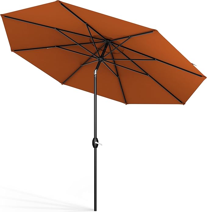 Midtown Umbrellas Sunbrella Umbrella 8 Feet Outdoor Umbrella With Sunbrella Terracotta Acrylic Fabric - Auto-Tilt Aluminum Frame Patio Umbrella For Backyard, Deck, Garden, Pool - Black Pole