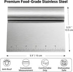 Bench Scraper Kitchen & Dough Scraper Tool - Stainless Steel Multi-Purpose Scraper & Chopper with Laser-Etched Metric Scale - Heavy Duty Pastry Cutter & Griddle Tool for Bread, Pizza & Baking