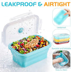 Set of 8 Silicone Collapsible Bowls for Camping with Vent Lid Silicone Storage Containers for Food Meal Preparation Square Bowl Microwave Freezer Dishwasher Safe (Candy Color,17 Oz/ 500 ml)