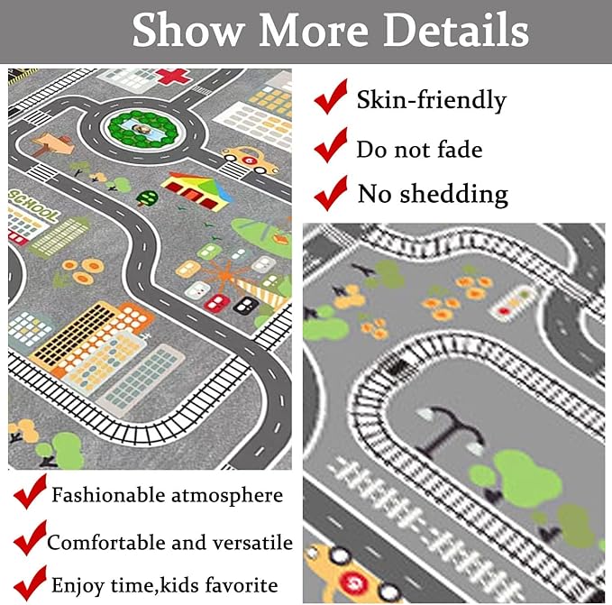Kids Rug Play Mat Great for Playing with Cars and Toys,Educational Kid Road and Traffic City Life Carpet,Children Baby Fun Throw Rug for Bedroom Play Room,31X63Inch/80X160CM