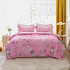 Pink Cats Comforter Set Twin Size for Girls Kids Teens 7 Piece Cute Animal Fish Butterfly Bed in A Bag Cartoon Rainbow Star Sun Heart Bedding Set All Season Lightweight