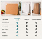 Wood Cutting Board for Kitchen - Dishwasher Safe Composite Chopping Board | Lightweight Wood Fiber, Heat Resistant to 350F, Knife Friendly, Non Slip, BPA Free Board for Meat, Bread, Vegetable and Fruit