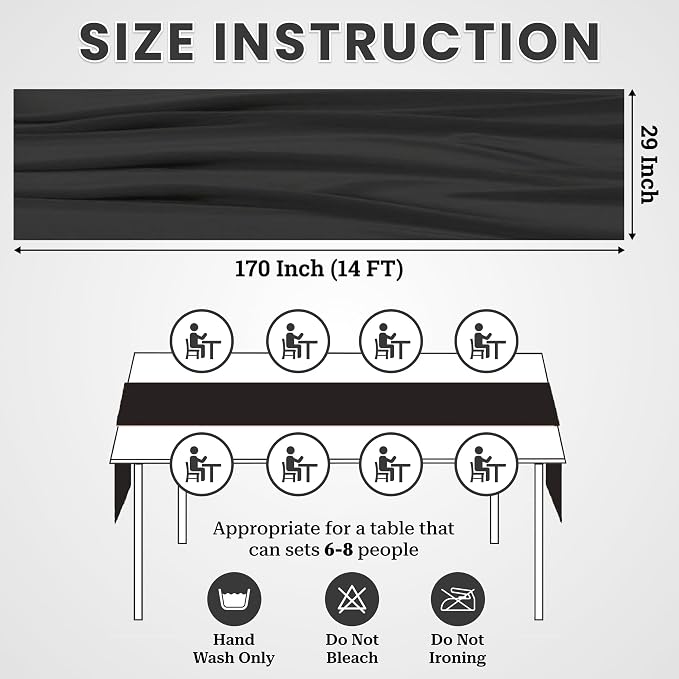 Pack of 5 | Black |14ft Chiffon Table Runner 29x170 Inches Long Romantic Rustic Sheer Gauze Runner for Wedding Bridal Shower Birthday Banquets Engagement Spring Easter Boho Decorations