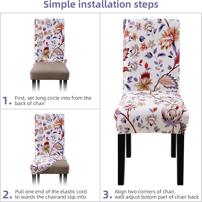 Fuloon Chair Covers for Dining Room 6 Pack, Printed Stretch Dining Slipcovers, Washable Kitchen Slip Covers for Parson Chair, Flower Cluster Printed, Set of 6