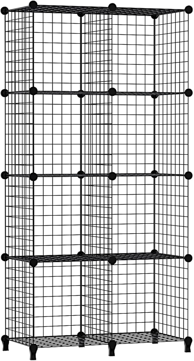 Wolizom Wire Cube Storage, Metal Grids Shelves Bookshelf, Stackable Modular Shelving Organizer, DIY Closet Bookcase Bookshelf, Grid Storage Shelf for Bedroom, Living Room, Office (Black, 8 Cube)