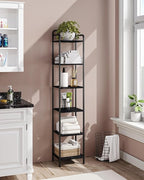 Bookcase Bookshelf, Narrow Book Shelf, Industrial Coner Shelf Storage Organizer, Slim Shelving Unit for Home Office, Living Room, Bedroom, Kitchen, 6-Tier Black BC24604B