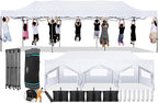 COBIZI 10x30 Pop Up Canopy with 8 Sidewall,Heavy Duty Canopy UPF 50+ All Season Wind Waterproof Commercial Outdoor Wedding Party Tents for Parties Canopy Gazebo with Roller Bag(10 x 30 ft White)