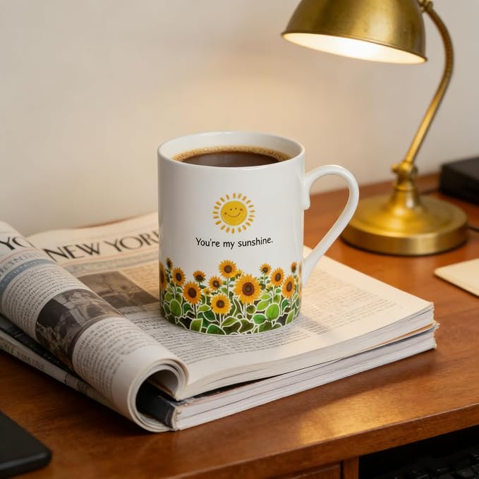 Lovfit Sunflower Color Changing 12oz Ceramic Coffee Mug | Heat Sensitive You are My Sunshine Cup, Sunflower Birthday Gift for Women Friends Family, Home Office Use
