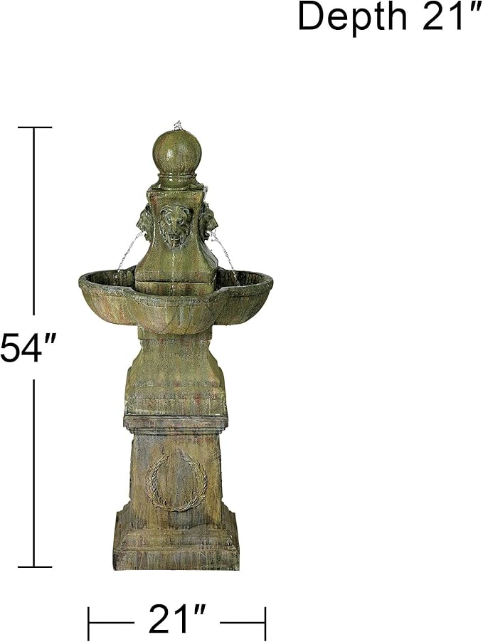 Royal Lion 54" High Large Italian Outdoor Decor Faux Stone Floor Fountain Standing Pedestal Tall Bubbler Water Feature for Outside Garden Patio Yard Backyard Porch Deck Relaxation - John Timberland
