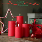 LUSHABOR Flameless Candles, 4 Pack Battery Operated Candles with Remote, Real Wax LED Fake Candles with Timer Flickering for Christmas Wedding Home Party D3 H 5" 6" 7" 9" Red