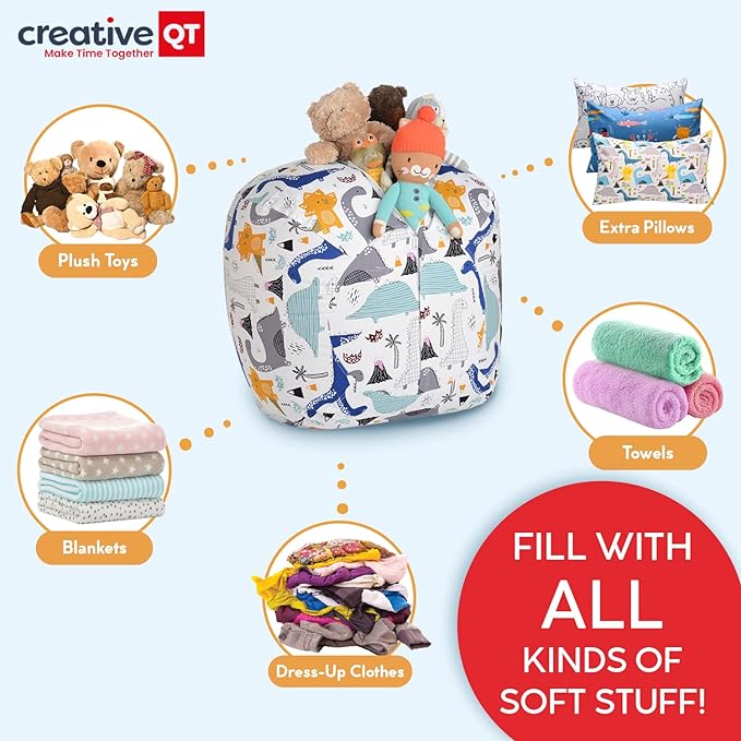 Creative QT Stuff ’n Sit Large 33’’ Bean Bag Storage Cover for Stuffed Animals & Toys – Purple Unicorn Print – Toddler & Kids’ Rooms Organizer – Beanbag Makes Great Plush Toy Hammock Alternative