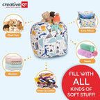 Creative QT Stuff ’n Sit Large 33’’ Bean Bag Storage Cover for Stuffed Animals & Toys – Gray & White Stripe – Toddler & Kids’ Rooms Organizer – Beanbag Makes Great Plush Toy Hammock Alternative