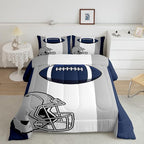 Feelyou Kids Football Comforter Set King Size Rugby Sports Bedding Set for Boys Teens Decor Soccer Ball Game Comforter American Football Grey Blue Duvet Set Quilt 3Pcs Boys