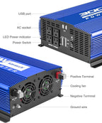 3000W Power Inverter 12V DC to 110V AC Car Battery Inverter with 4 AC Outlets /2 USB Port, Car Inverter for Home/Truck/Boat/RV Power Inverters for Vehicles