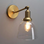 PERMO Industrial Vintage Slope Pole Wall Mount Single Sconce with 6.7" Oval Dome Clear Glass Shade Wall Sconce Light Fixture (Antique Gold)