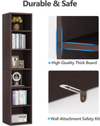 70.9 Inch Tall Narrow Bookcase, Corner Bookshelf 6 Tier Cube Display Shelf Storage Organizer for Small Space, Brown