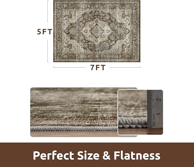 AMOAMI-Area Rug 5X7 Rugs for Living Room-Vintage Soft Coffee&Brown Rugs for Bedroom-Non Slip Carpet-Machine Washable Rug for Dining Room Living Room Bedroom Office Under Table