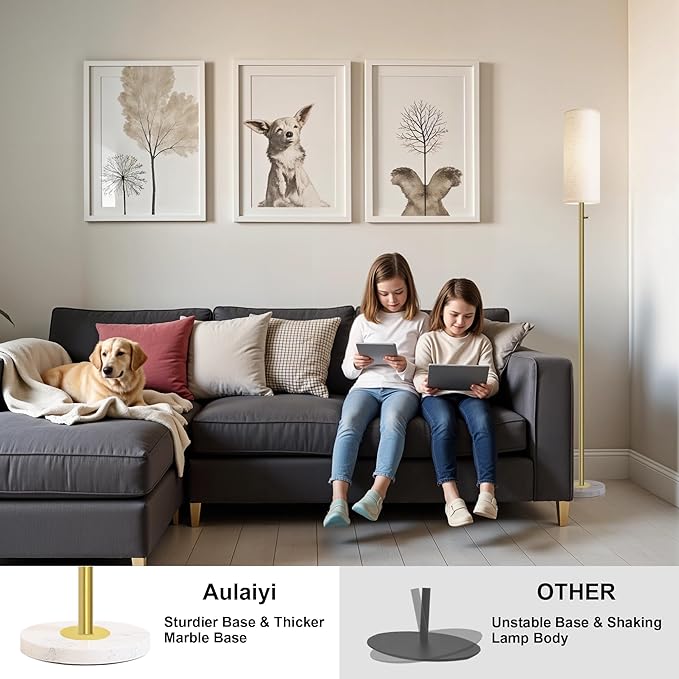 Dimmable Gold Floor Lamp for Living Room,Modern Standing Lamp with Marble Base,LED Bulb Included,Floor Lamps for Bedroom, Living Room,Office,Reading and Nursery(Gold Floor Lamp)
