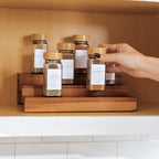 KitchenEdge Expandable Spice Rack Organizer for Cabinet, 3-Tier Shelf for Spice Organization (11” to 22”), Fits 36 Spice Jars, Seasoning and Pantry Storage, Non-Slip Feet, 100% Acacia Wood