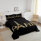 Erosebridal Eiffel Tower Comforter Set, City Building of Paris Bedding Set Twin Size, Gold Black Duvet Sets for Kids Boys Girls Teens Bedroom, Soft Microfiber Bedding Comforters with 1 Pillow Case