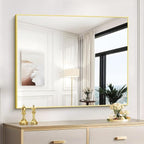 Gold Bathroom Mirror for Wall, 30x36 Inch Rectangle with Metal Frame, Modern Vanity for Bathroom Living Room, Entryway Hangs Horizontal or Vertical