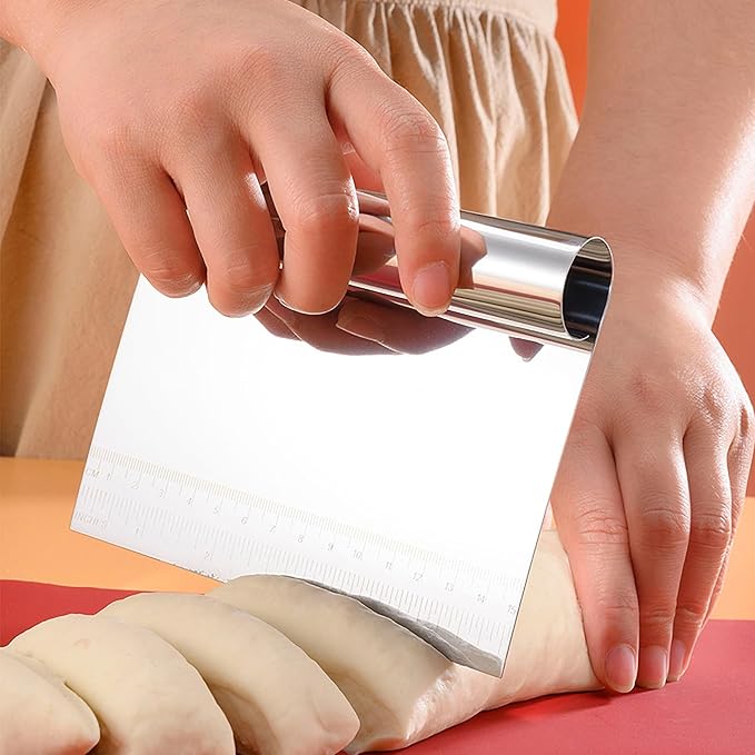 CoguZed 2 Pack Stainless Steel Pastry and Dough Cutter/Scraper/Knife Set, Ideal for Baking, Bread, Cake, Pizza, Multi purpose Bench Scraper with Measuring Scale