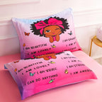 7 Piece Black Girls Magic Comforter Set Twin Size African American Girl Bedding Sets Bed in A Bag for Kids Teens Inspirational Quotes Pink Blue Quilt Room Decor