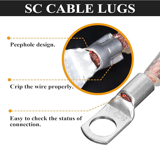 2 Gauge Battery Welding Cable (Black, 5 Feet) - 2 AWG Copper Clad Aluminum Power Wire with M8 & M10 Copper Cable Lug Ends for Auto, Camper, RV, Truck, Solar Low Voltage Wiring
