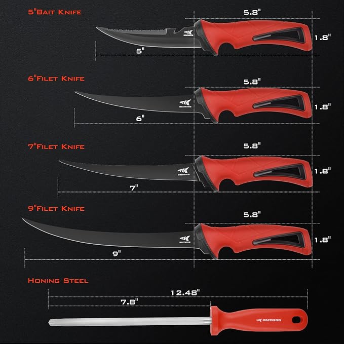 KastKing Intimidator 7'' Fillet Knife and Honing Rod, Fishing Gear for Men | Ultra-Sharp G4116 German Stainless-Steel Blades, Non-Slip Handle, Corrosion-Resistant, Protective Sheath, Fishing Knife