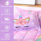 Unicorn Comforter Set 3pc Pink Flower Girl Soft Unicorn Kid's Bedding Sets