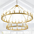 47 Inch Gold Wagon Wheel Chandelier,2 Tier 36-Lights Farmhouse Chandelier for Living Room,Round Rustic Dining Room Light Fixture,Extra Large Foyer Chandeliers for High Ceilings,for Staircase,Entryway