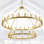 47 Inch Gold Wagon Wheel Chandelier,2 Tier 36-Lights Farmhouse Chandelier for Living Room,Round Rustic Dining Room Light Fixture,Extra Large Foyer Chandeliers for High Ceilings,for Staircase,Entryway