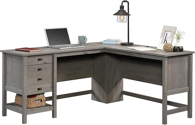 Sauder Cottage Road L-Desk, L: 65.12" x W: 58.66" x H: 29.76", Mystic Oak finish