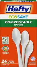 Hefty ECOSAVE Compostable Spoons, 24ct | Compostable Disposable Spoons for BBQs, Tailgates, Camping, and Parties, Strong and Durable Construction, Sustainable Design