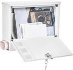 LAND·VOI Locking Mailbox Wall Mounted, Metal Postbox with Three Sets of Mail Box Number Stickers, 4 Keys, 14.4" x 4.5" x 11.2", Large Capacity, Textured White, AMB11W