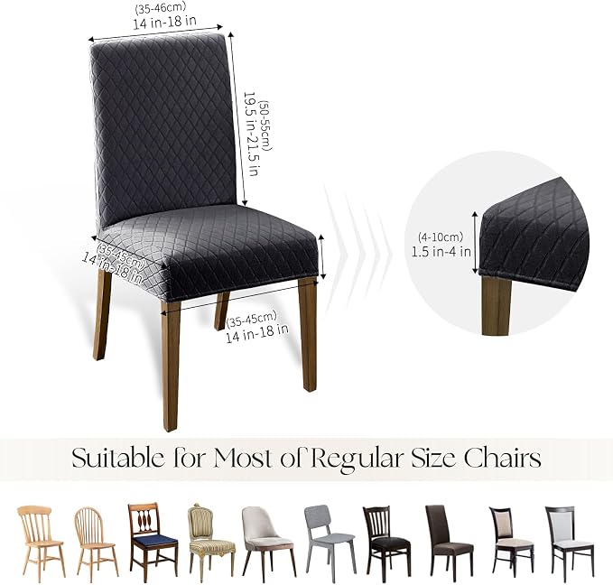 MOSAYT 100% Waterproof Dining Room Chair Covers Set of 4, Super Fit Stretch Jacquard Parson Chairs Slipcovers Removable Washable Chair Seat Protectors for Home, Kitchen, Banquet (Dark Grey)