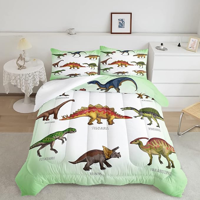 CVHOUSE Dinosaur Bedding Set,Dinosaur Comforter,Dinosaur Comforter Set Full,Microfiber Quilt Set with 1 Comforter and 2 Pillow Cases- 3 Piece