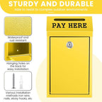 Yaocom Safe Metal Cash Box for Farm Stand – Money Drop and Secure Donation Collection, Wall Mount Lockable Unit with Pre Drilled Holes for Outdoor Self Serve(Yellow,10.2 x 5.7 x 2.8 Inch)