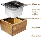 Acacia Wood Espresso Knock Box, Large Capacity with Stainless Steel Interior, Silicone Knock Bar, Anti-Slip Base, Noise-Reducing & Shock-Absorbing Design, Removable for Easy Cleaning