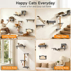 5-in-1 Cat Wall Shelves for Indoor Cats, Wall Mounted Cat Furniture Set with Bed, Perch, Hideaway Condo, Scratching Post & Scratcher, Cat Climbing Wall System, Space Saving Design, Grey