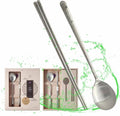 [5 Sets] [Made in Korea] Korean Sticky Rice Spoon Chopsticks Set Gold Titanium Plating 304 Stainless Steel Tableware Cutlery Set Mukbang Chopsticks (Four-leaf Clover, 5 Sets)