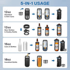 5 In 1 Beer Can Cooler Bottle Holder with Drinking Spout Lid for 12oz Regular, Slim Skinny Cans Bottles,Sealed Insulated Double Wall Vacuum Stainless Steel Can Keeps Your Drinks Cold(Black)