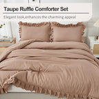 Andency Taupe Queen Comforter Set(90x90Inch), 3 Pieces(1 Ruffle Comforter and 2 Pillowcases) Solid Bedding Comforter Sets for Queen Bed, Lightweight and Fluffy Soft Microfiber Bedding Set