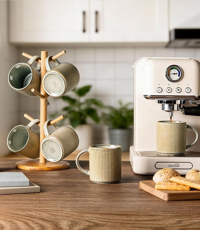 GBhome 12 oz Handmade Stoneware Coffee Mugs Set of 6 with Handles | Coffee Cups for Latte, Tea, Cocoa & Milk, Ideal for Daily Use&Gifts, Microwave & Dishwasher Safe, Desert Sage