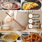 Long Cooking Chopsticks,16.5 Inches Brown Extra Long Wooden Chopsticks Kitchen Frying Chopstick Reusable for Noodles Hotpot, 2 Pairs